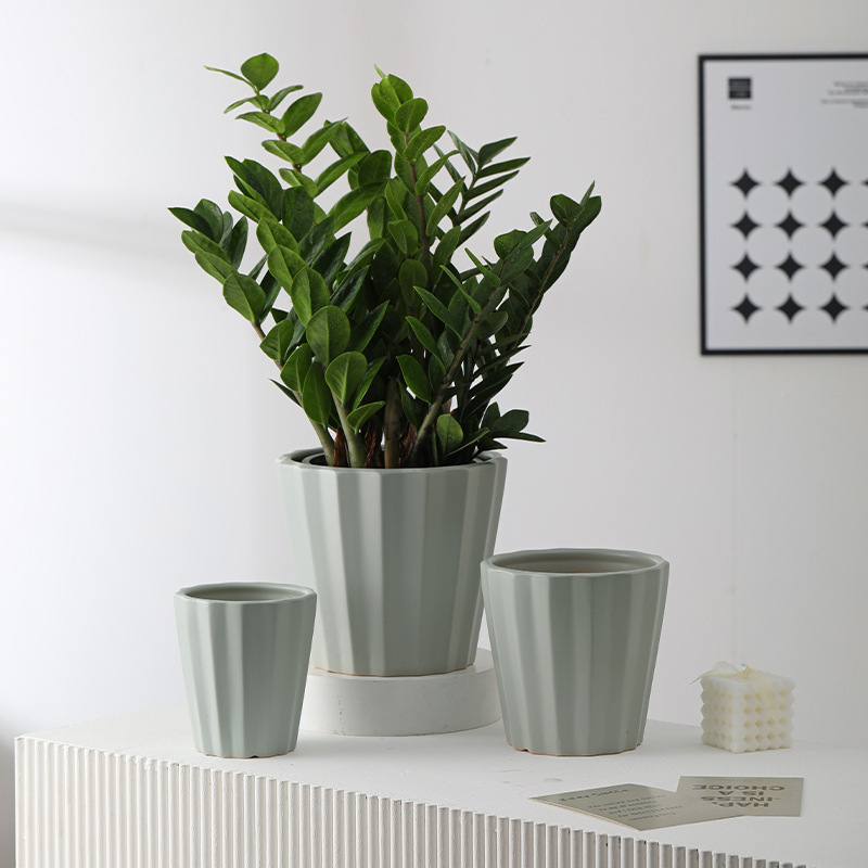 3PCS set texured ceramic planter pots with matte color