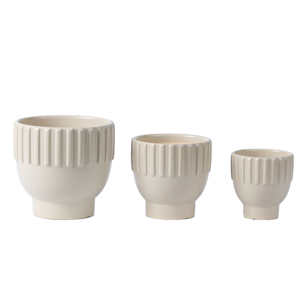 3PCS set texured ceramic planter pots in matte glaze