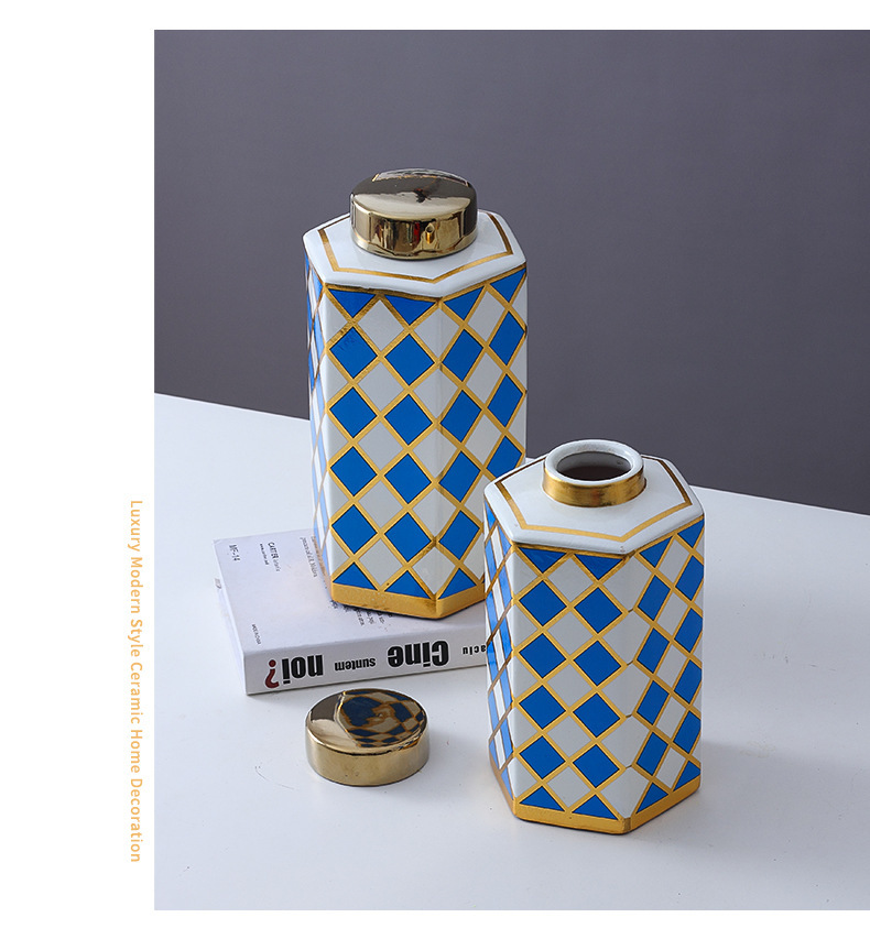 JLHX108 Hot sale ceramic jar with golden lid