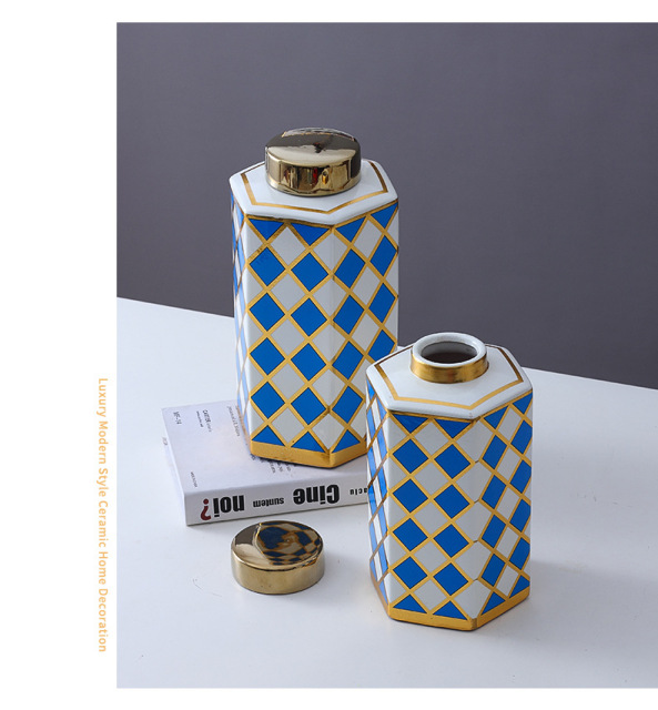 JLHX108 Hot sale ceramic jar with golden lid