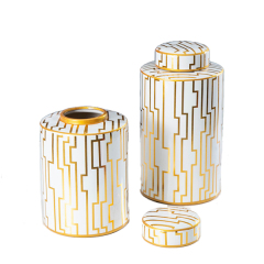 JLHX120 Ceramic decorative Jars with lid in gold pattern