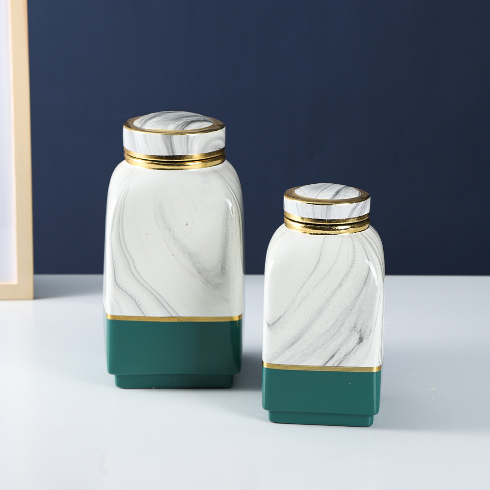 JLHX117 Marble effect ceramic home decoration jar with gold painting