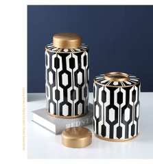 JLHX110 Geometric pattern decoration ceramic jar with gold lid