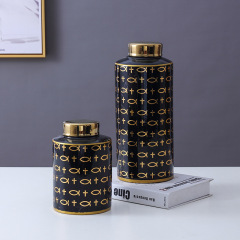JLHX121 Black and gold color ceramic jar with lid