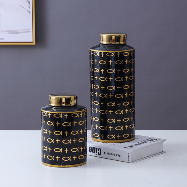 JLHX121 Black and gold color ceramic jar with lid