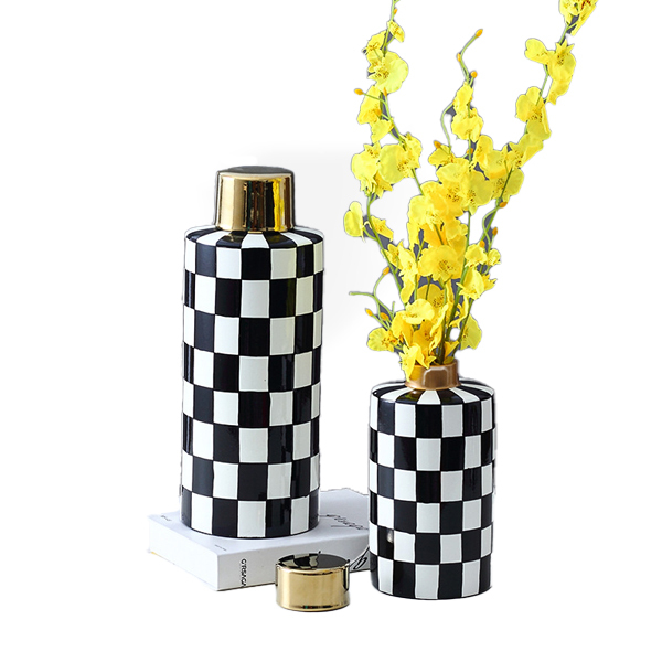 JLHX122 Geometric design ceramic jar with golden lid