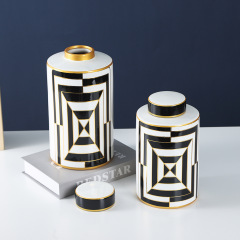 JLHX114 Black and white pattern ceramic decoration jar with lid