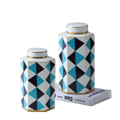 JLHX109 Hexagon shpaed ceramic jar with lid
