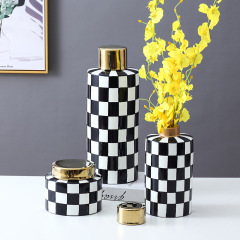 JLHX122 Geometric design ceramic jar with golden lid