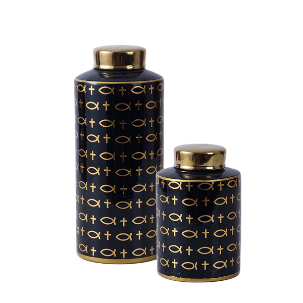 JLHX121 Black and gold color ceramic jar with lid