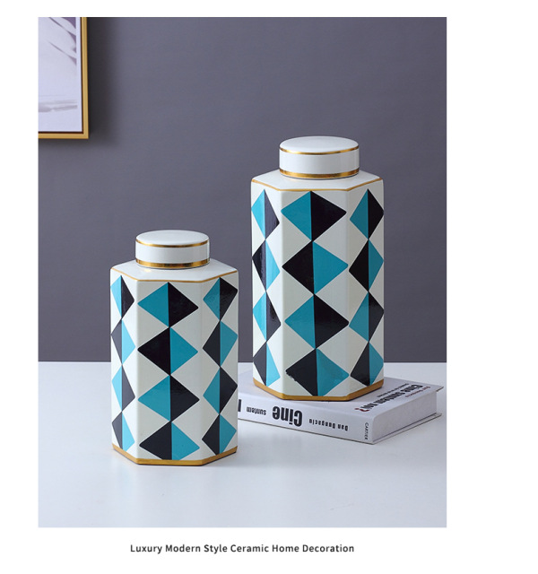 JLHX109 Hexagon shpaed ceramic jar with lid