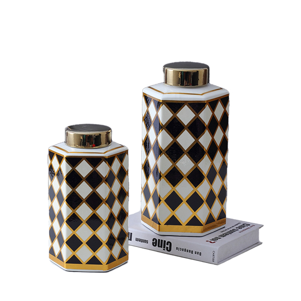 JLHX108 Hot sale ceramic jar with golden lid