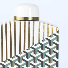 JLHX119 Flat shaped ceramic jar with lid in geometric design