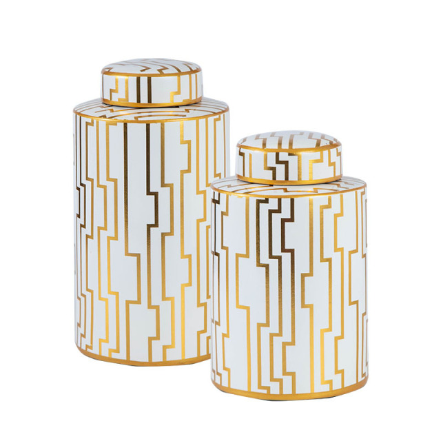 JLHX120 Ceramic decorative Jars with lid in gold pattern