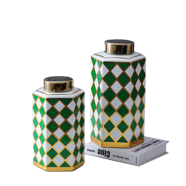 JLHX108 Hot sale ceramic jar with golden lid