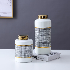 JLHX115 Ceramic jar with gold lid for home decoration