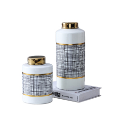 JLHX115 Ceramic jar with gold lid for home decoration