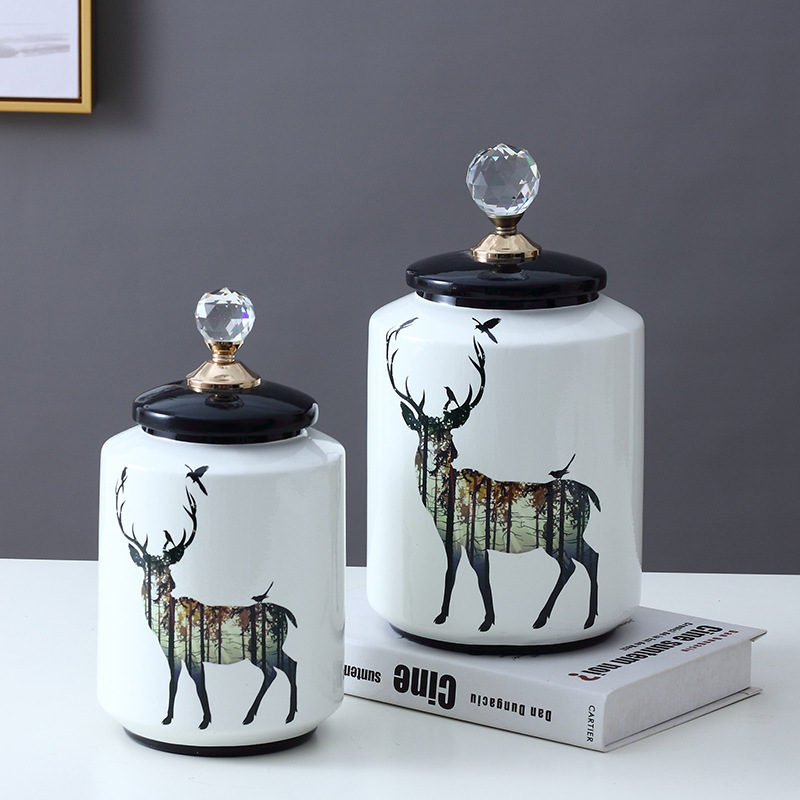 JLHX124 Anmial design ceramic home decoration jar with lid