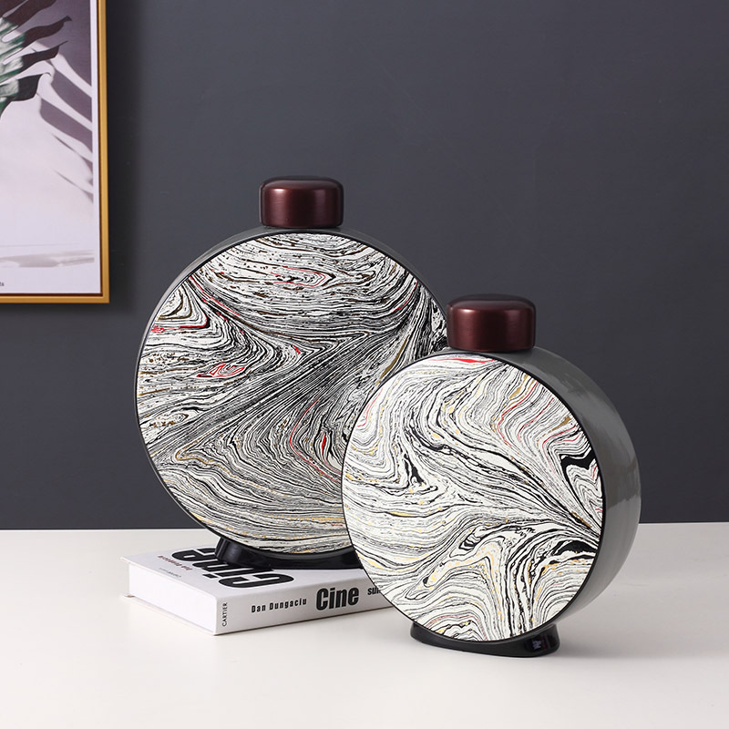 JLHX123 Flat shaped ceramic jar with lid for home decoration