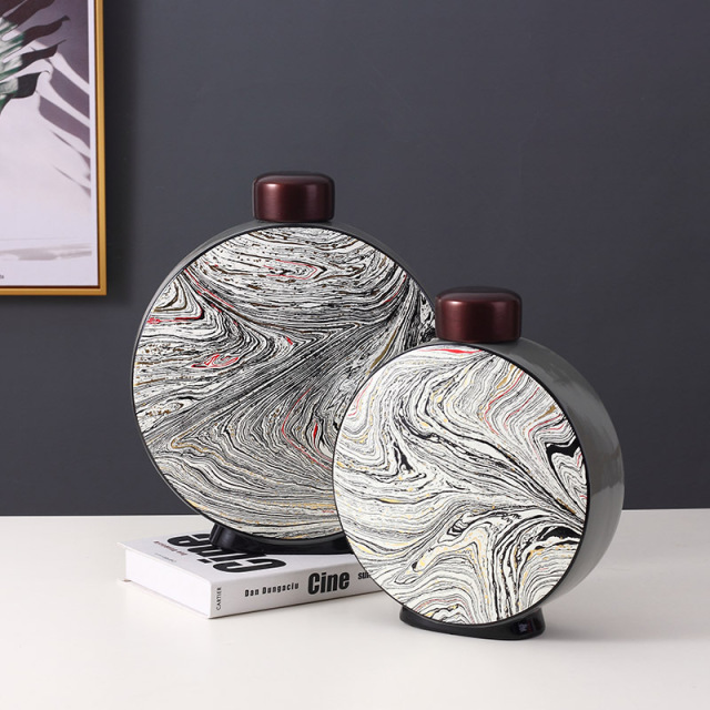 JLHX123 Flat shaped ceramic jar with lid for home decoration