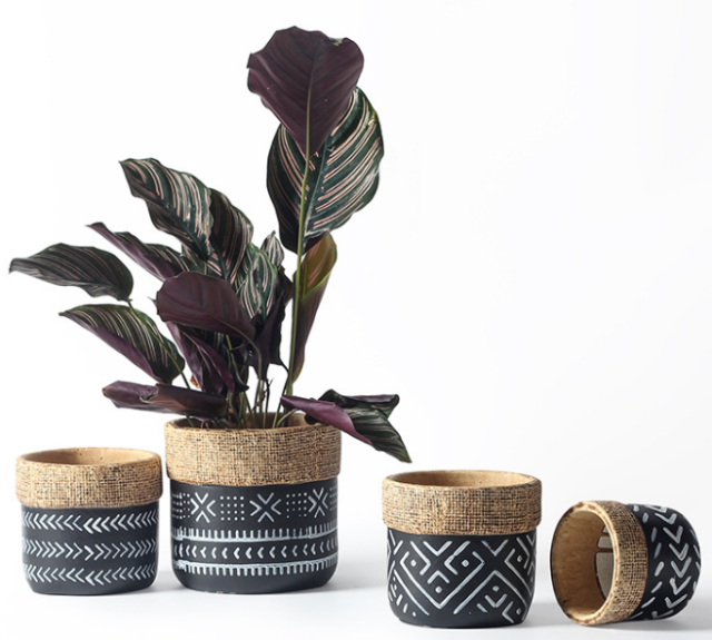 JYW014 Bag design cement flower pot with printing pattern
