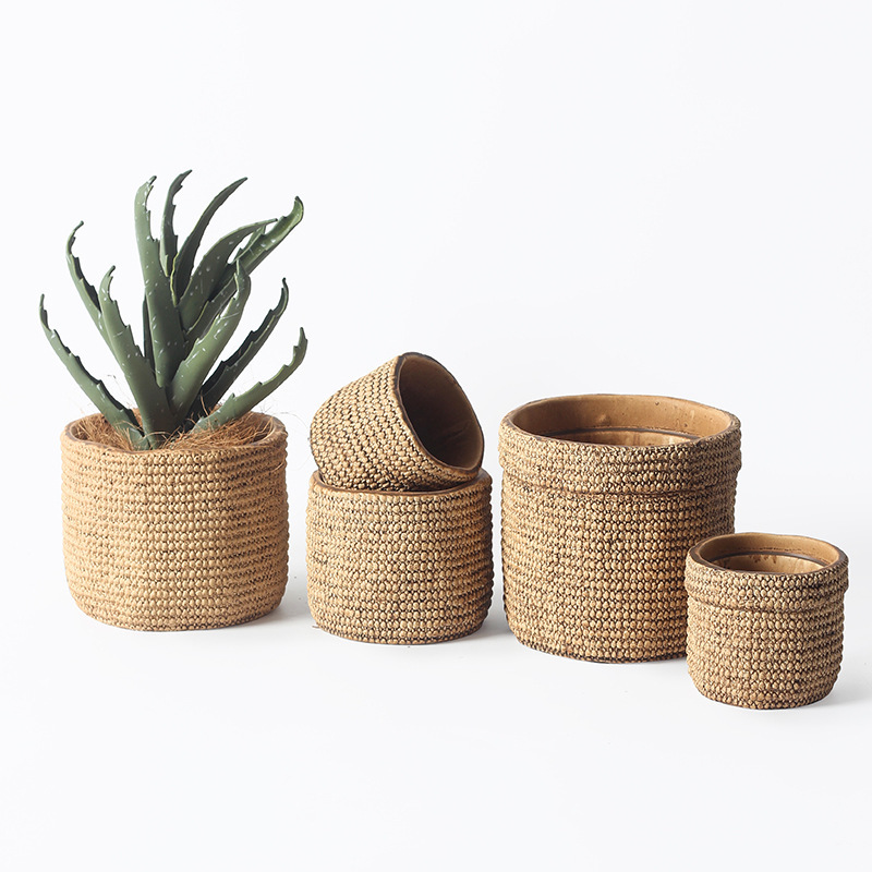 JYW016 Woven basket design cement plant pot