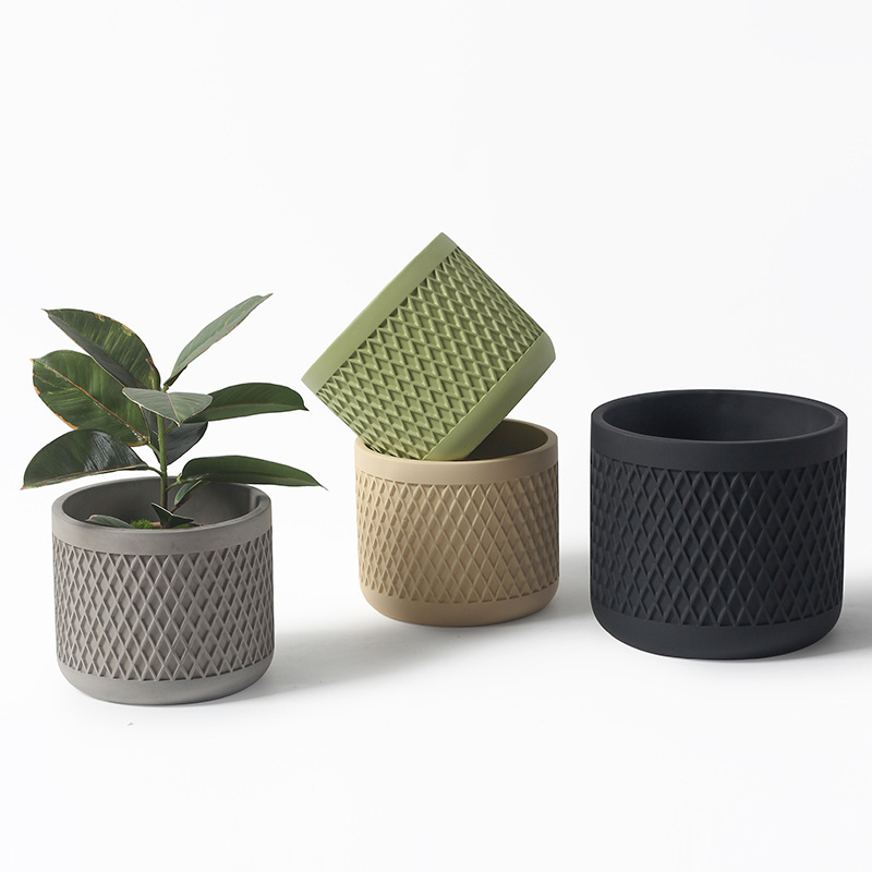 JYW006 Textured design concrete plant pots with matte color