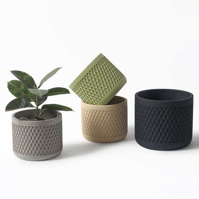 JYW006 Textured design concrete plant pots with matte color
