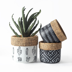 JYW014 Bag design cement flower pot with printing pattern