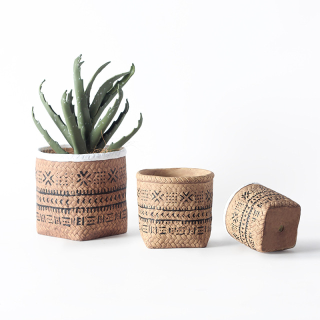 JYW013 Basket design cement pots with pattern