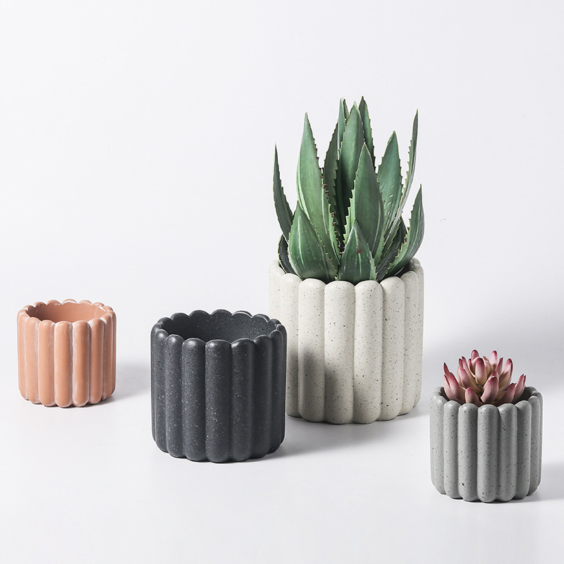 JYW012B Pumpkin design cement flower pot with speckle finish