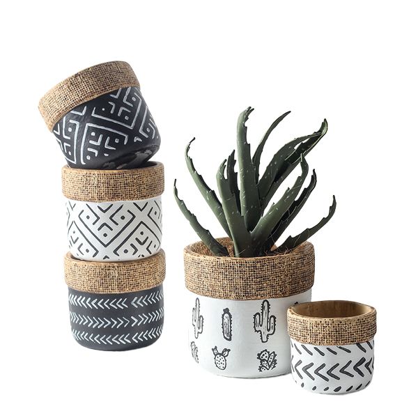 JYW014 Bag design cement flower pot with printing pattern