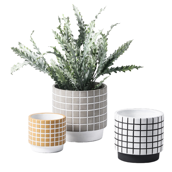 JYW027 Engraved Geometry pattern cement flower pots