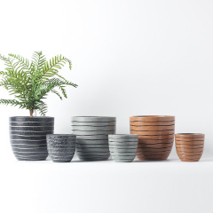 JYW021 Engraving Striple design cement planter pots