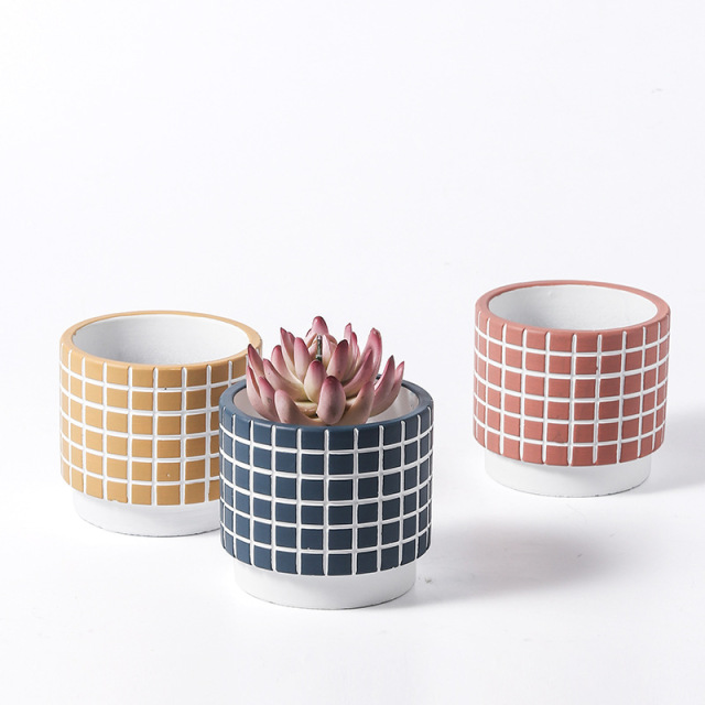 JYW027 Engraved Geometry pattern cement flower pots