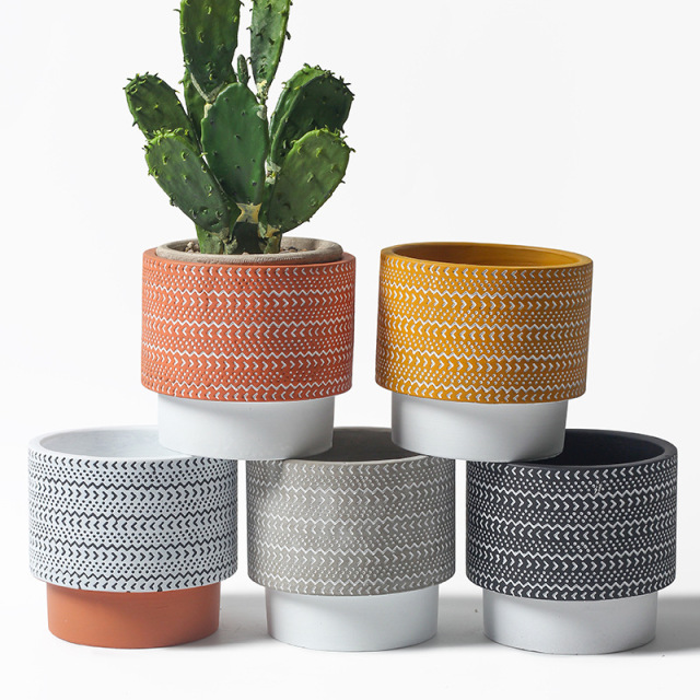 JYW108 Engraving pattern concrete planter pots