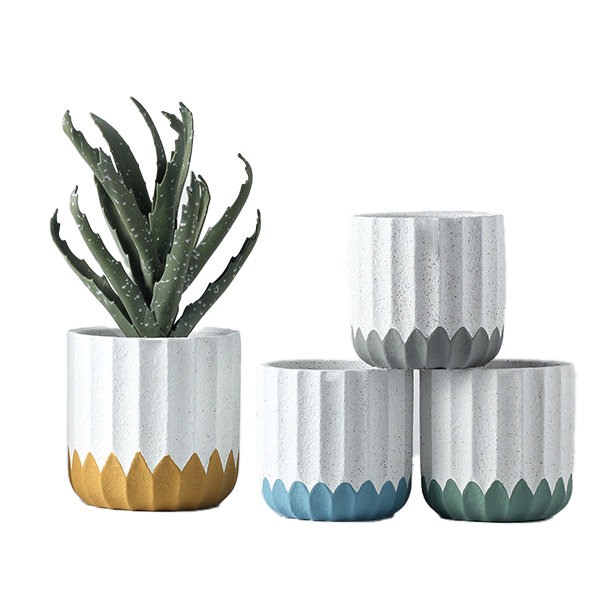 JYW038 Sands effect cement pots in fluted design