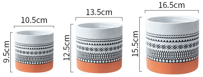 JYW107 Cylinder concrete plant pots with engraving pattern
