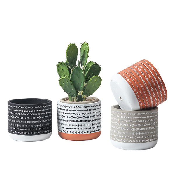 JYW106 Round concrete flower pot with engraving pattern