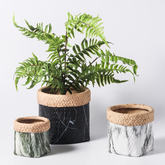 JYW037 Marble finished cement pots in basket design