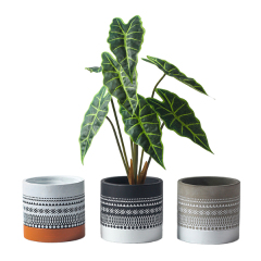 JYW107 Cylinder concrete plant pots with engraving pattern