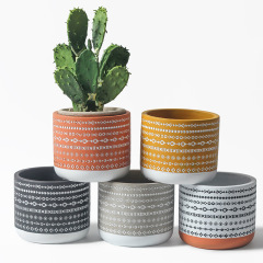 JYW106 Round concrete flower pot with engraving pattern