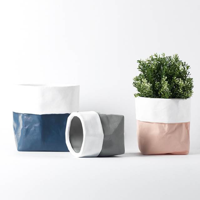 JYW104 Colorful bag shaped concrete planter pots