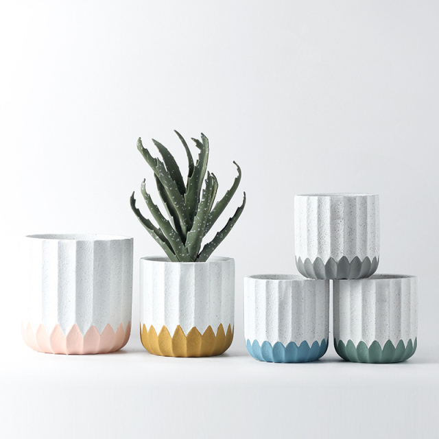 JYW038 Sands effect cement pots in fluted design