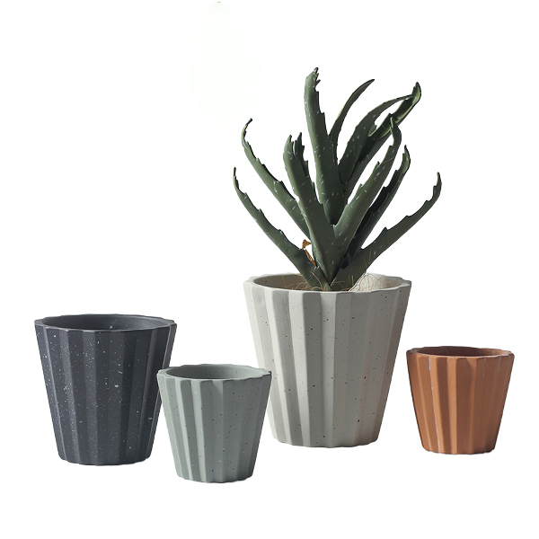 JYW116 Tapered cement flower pot with fluted design