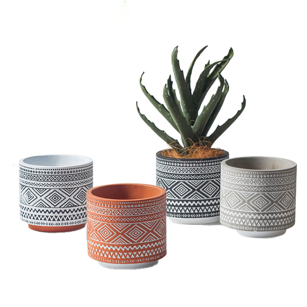 JYW110 Cylinder cement pots with engraving pattern