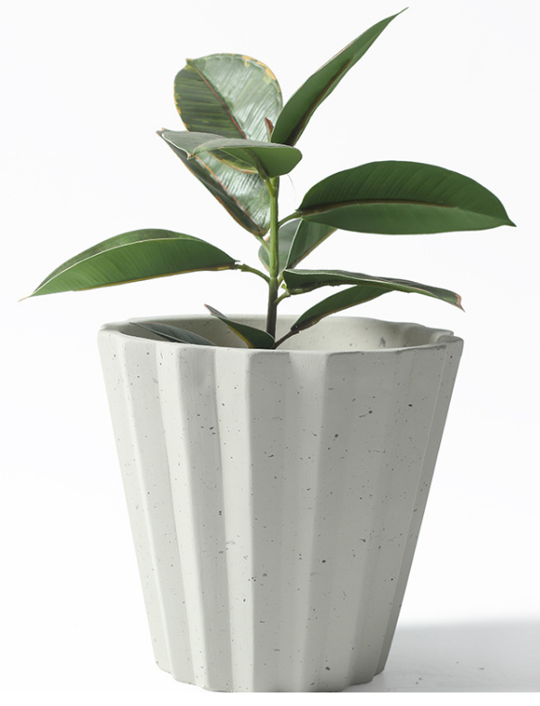 JYW116 Tapered cement flower pot with fluted design
