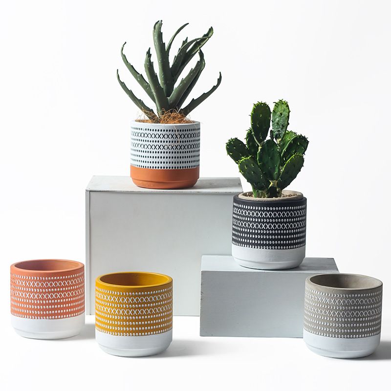 JYW111 U shaped cement plant pots with engraving pattern
