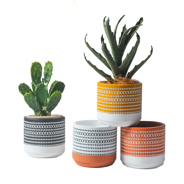 JYW111 U shaped cement plant pots with engraving pattern