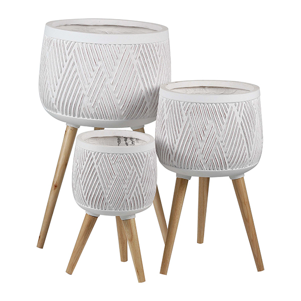 JLFX126900A 3PCS set fiberclay planters with wooden legs